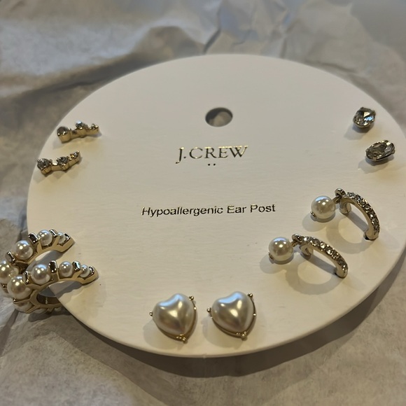 J. Crew Set-of-Five Pearl and Crystal Earrings/NWT - Picture 2 of 6